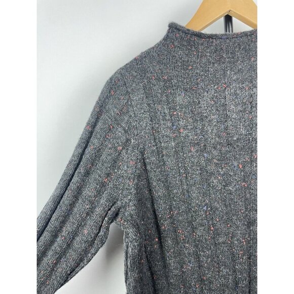 Madewell Women Grey Red Speckle Knit Mini Dress Large Ribbed Rolled Mock Neck - Picture 5 of 6